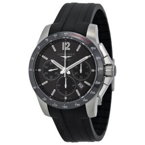 Longines Conquest Black Dial Chronograph Black Rubber Men's Watch L27444562