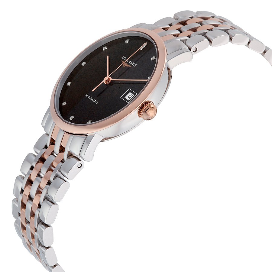 Longines Elegant Automatic Black Diamond Dial Steel and 18kt Rose Gold Ladies Watch L48095577 - Image 2