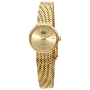 Mido Elegance Quartz Champagne Dial Gold PVD Mesh Ladies Watch M3019.3.12.1