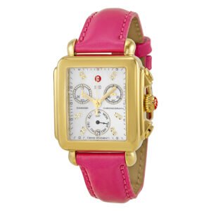 Michele Signature Deco Mother of Pearl Dial Gold-tone Pink Leather Ladies Watch MWW06P000133