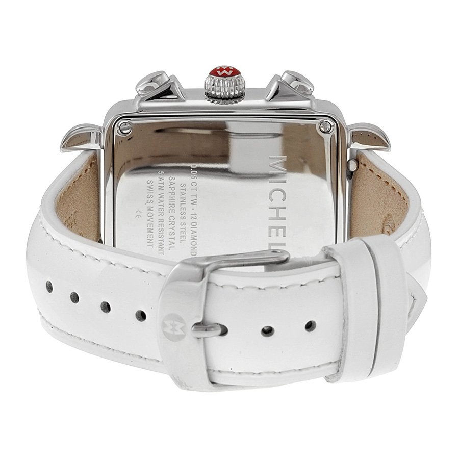 Michele Deco XL Mother of Pearl White Leather Ladies Watch MWW06Z000011 - Image 3