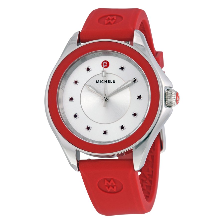 Michele Cape Silver Dial Red Topaz Ladies Watch MWW27A000017