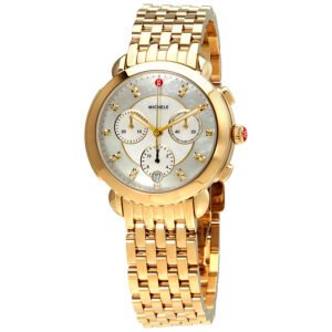Michele Sidney White  Mother of Pearl Diamond Dial Ladies 18k Gold-Plated Watch MWW30A000019