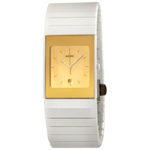 Rado Ceramica Gold Dial White Ceramic Ladies Watch R21709252