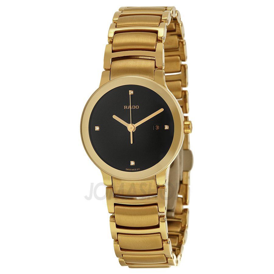 Rado Centrix Jubile Black Diamond Dial Gold-Plated Stainless Steel Ladies Watch R30528713