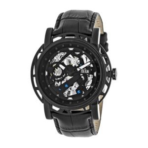 REIGN Stavros Black Skeleton Dial Black Leather Men's Watch RN3705