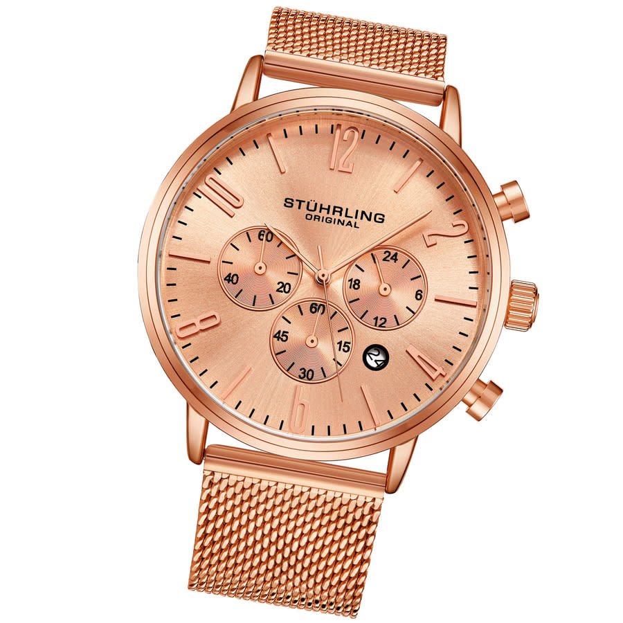 Stuhrling Original Monaco Chronograph Quartz Rose Gold Dial Men's Watch M16250 - Image 2