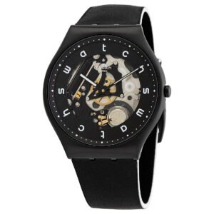 SWATCH White Side Quartz Black Skeleton Dial Men's Watch SS07B101