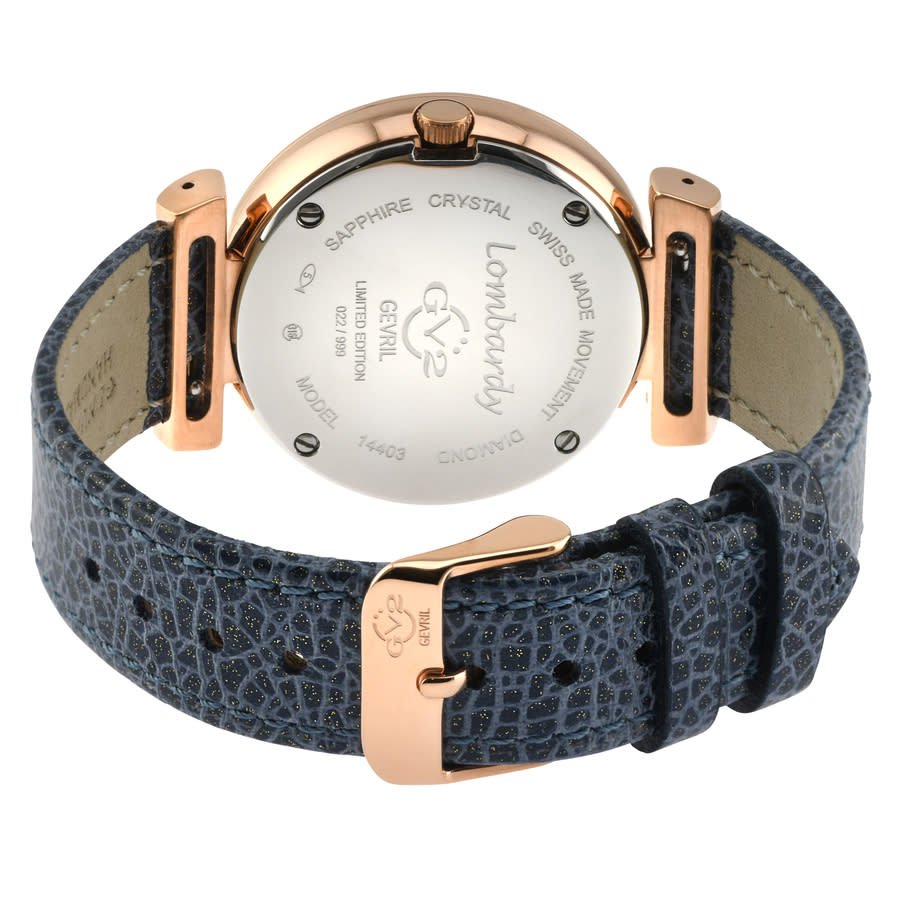 GV2 by Gevril Lombardy Quartz Diamond Blue Dial Ladies Watch 14403 - Image 3