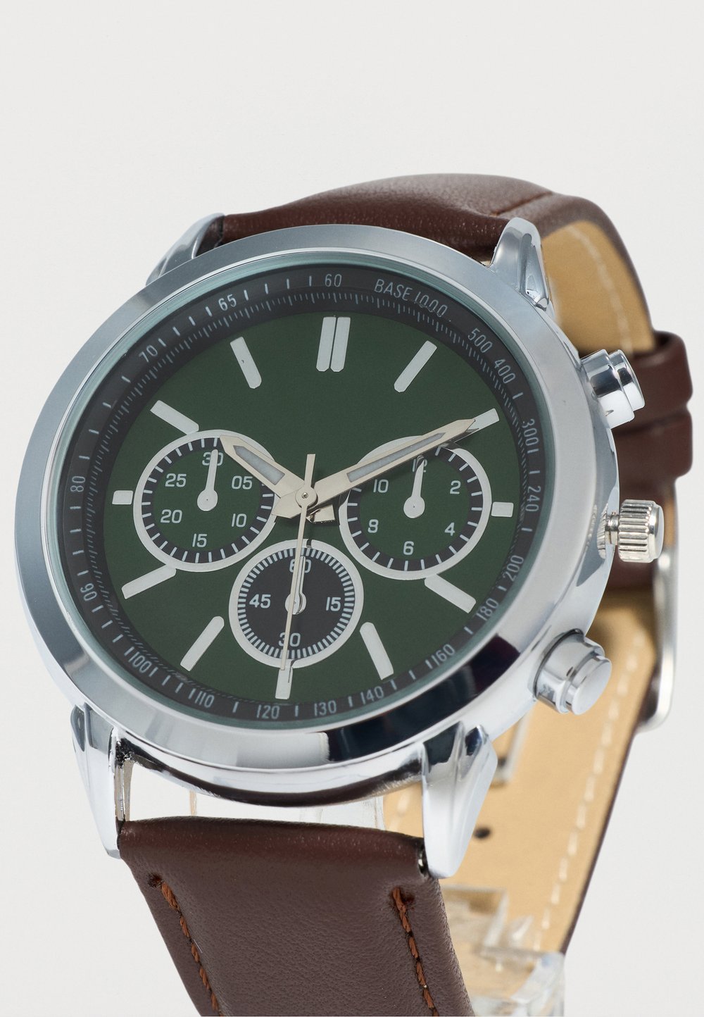 Pier One Chronograph watch silver coloured/green/cognac - Image 4